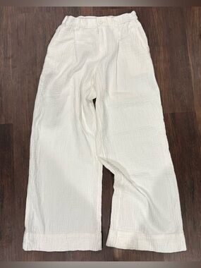 Aerie Gauze Wide Leg Pants XS Short White Cream Crinkle Cotton Clean Girl Resort